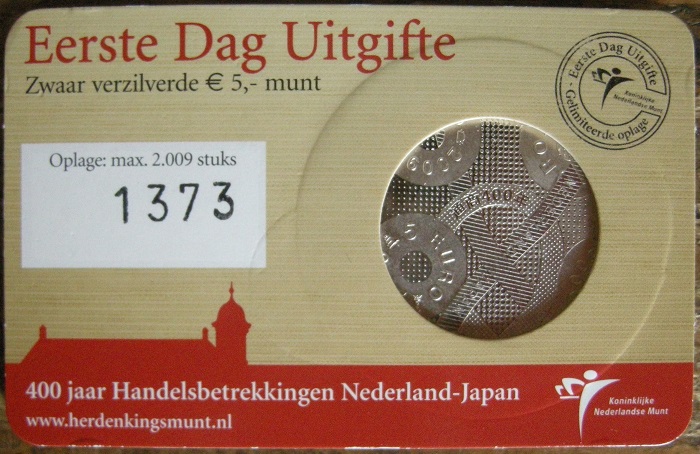 (afbeelding voor) 5 Euro Netherland - Japan 2009 coincard first issue